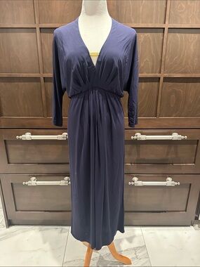 Trina Turk Deep Navy V-Neck Long Sleeve Midi Dress